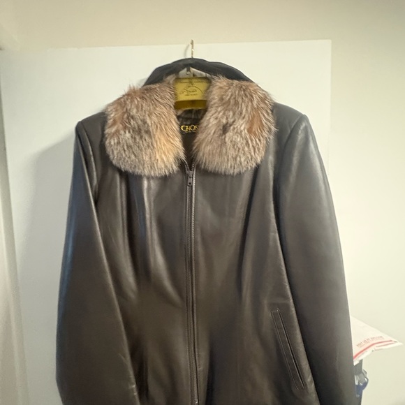 Jackets & Blazers - Chic Brown Leather Coat with Fur Collar